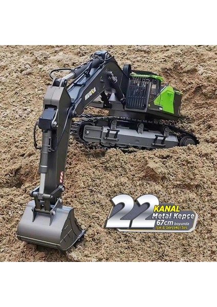 1/14 (2022) 22 Kanal Rc Model Metal Kepçeli Kazıcı Ekskavatör Uzaktan Kumandalı Çok Fonksiyonlu iş Makinası - 2.4G Sesli & Işıklı - 1593