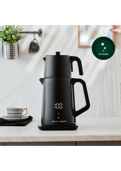 x Homend Royaltea Cooltouch 1792H Siyah Çift Duvarlı Paslanmaz Çelik Çay Makinesi Wifi ile Kontrol