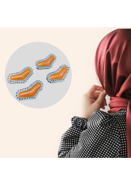 Eşarp, Şal, Türban Iğnesi - Kalpli Metalize, Taşlı, Eşarp, Şal, Türban Iğnesi - 4 Adet