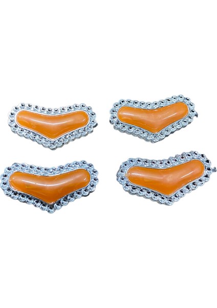 Eşarp, Şal, Türban Iğnesi - Kalpli Metalize, Taşlı, Eşarp, Şal, Türban Iğnesi - 4 Adet