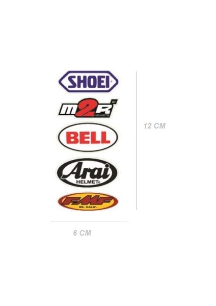 Sticker Seti Shoei, Bell, Arai Su Geçirmez 12X6 cm Set 5 Parça