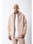 Oversize Fermuarlı Cepli Kapüşonlu Basic Sweatshirt Bej 1