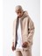 Oversize Fermuarlı Cepli Kapüşonlu Basic Sweatshirt Bej 2