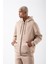 Oversize Fermuarlı Cepli Kapüşonlu Basic Sweatshirt Bej 4