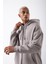 Oversize Fermuarlı Cepli Kapüşonlu Basic Sweatshirt Ice Gri 1