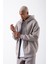 Oversize Fermuarlı Cepli Kapüşonlu Basic Sweatshirt Ice Gri 5