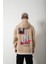 Oversize Want Baskılı Kapüşonlu Sweatshirt Bej 4