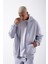Oversize Fermuarlı Cepli Kapüşonlu Basic Sweatshirt Ice Lila 2