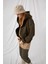 Kadın Oversize Fermuarlı Kapüşonlu Haki Sweatshirt 2