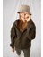 Kadın Oversize Fermuarlı Kapüşonlu Haki Sweatshirt 3