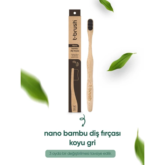 Nano Vegan Bambu Diş Fırçası - Ultra Soft (Hassas Dişler için) - Koyu Gri - Plastiksiz