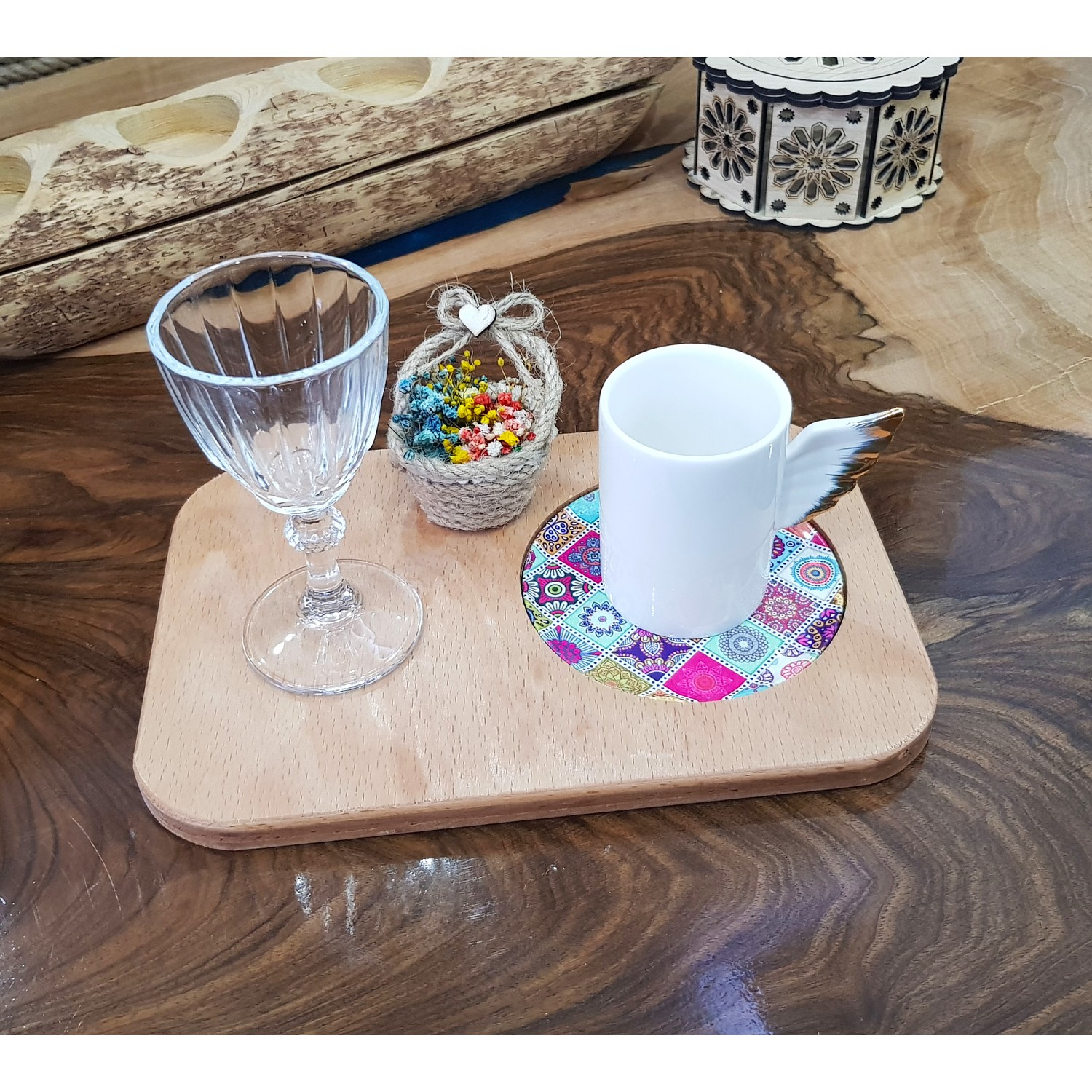 Ahşapkutular Metal Bardak Altlıklı Kahve Sunum Tepsisi Fiyatı