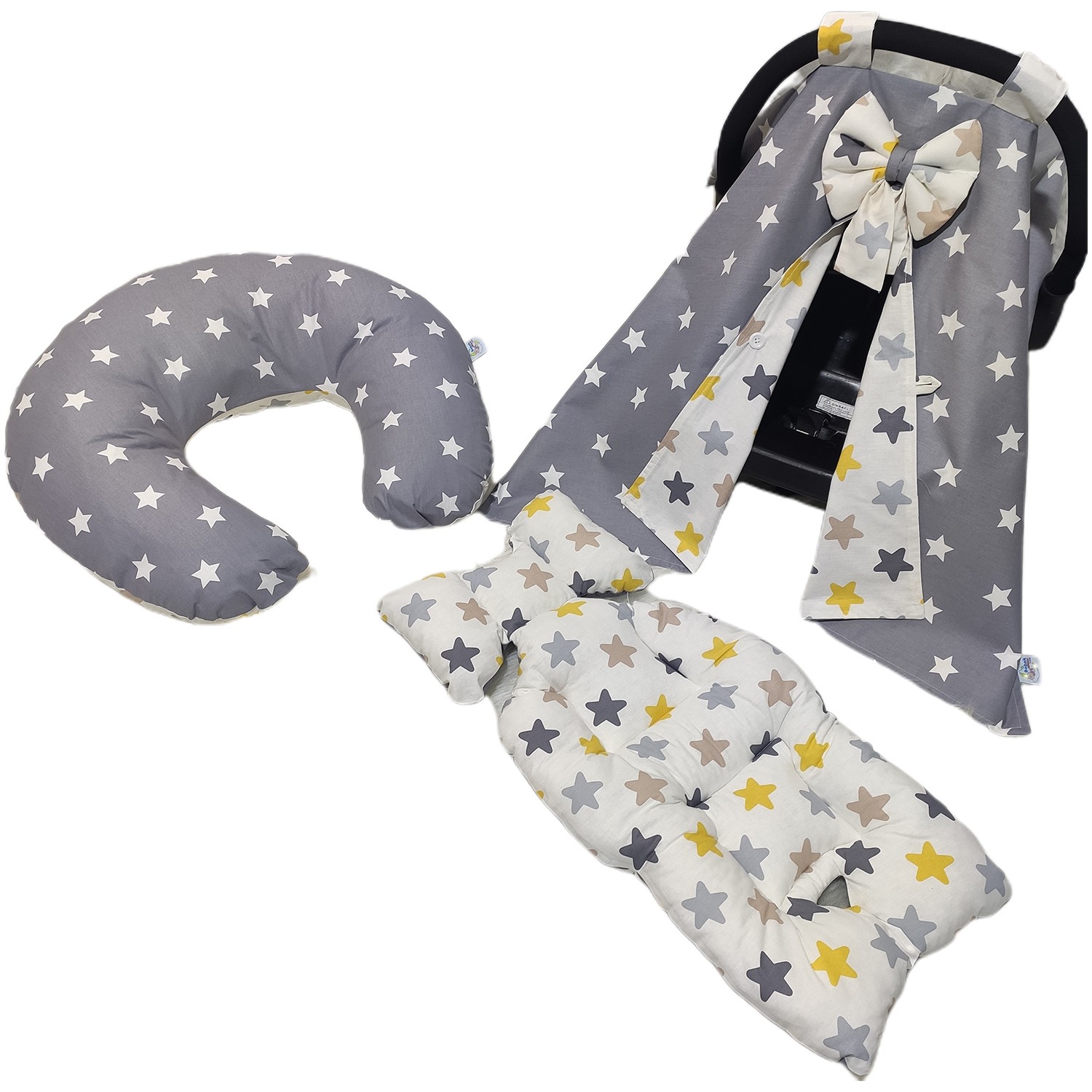 Bebek Atölyesi Gri Sarı Karışık Yıldız Desenli Puset