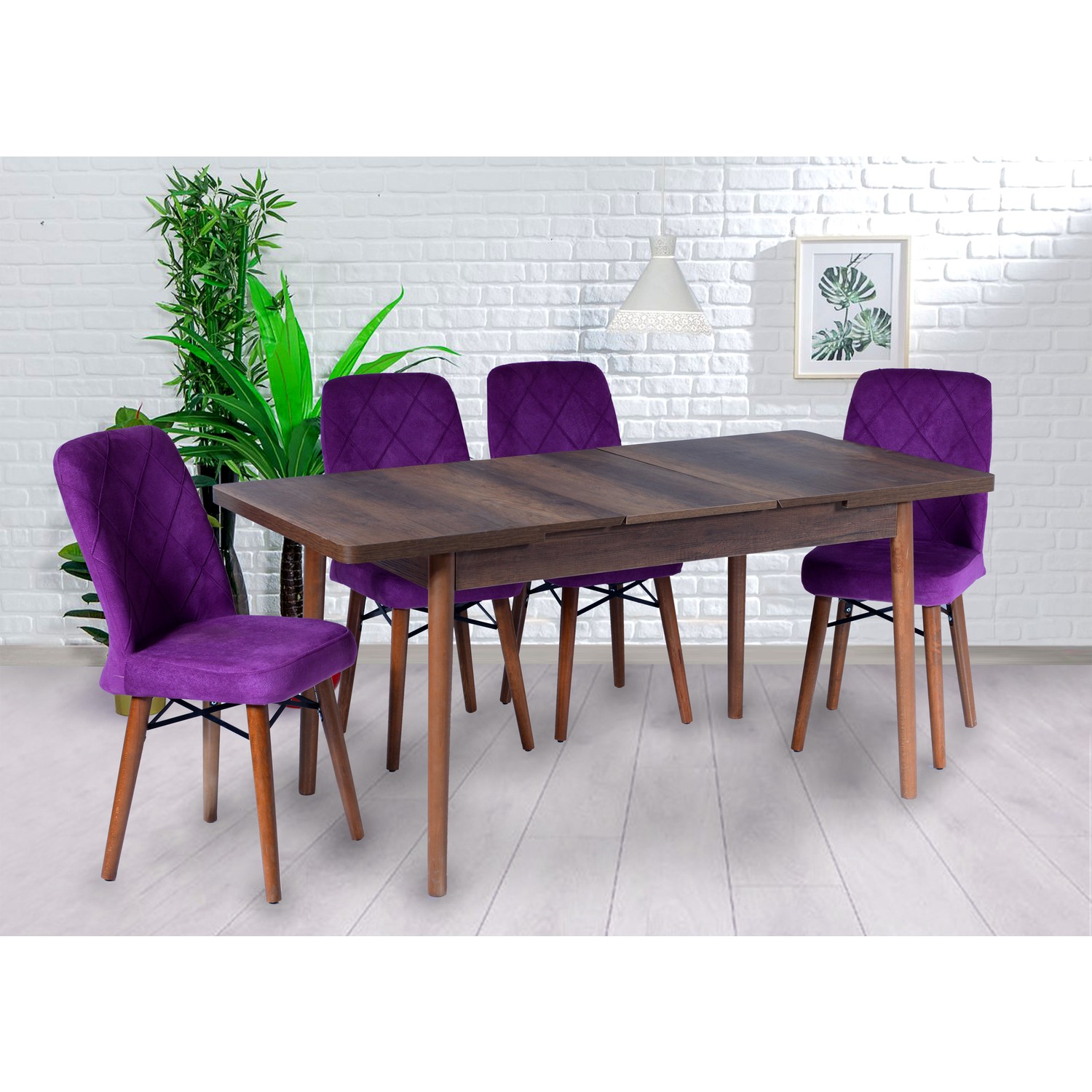 Essa Home Ceviz Masa 4 Saray Sandalye Takımı Mor Fiyatı