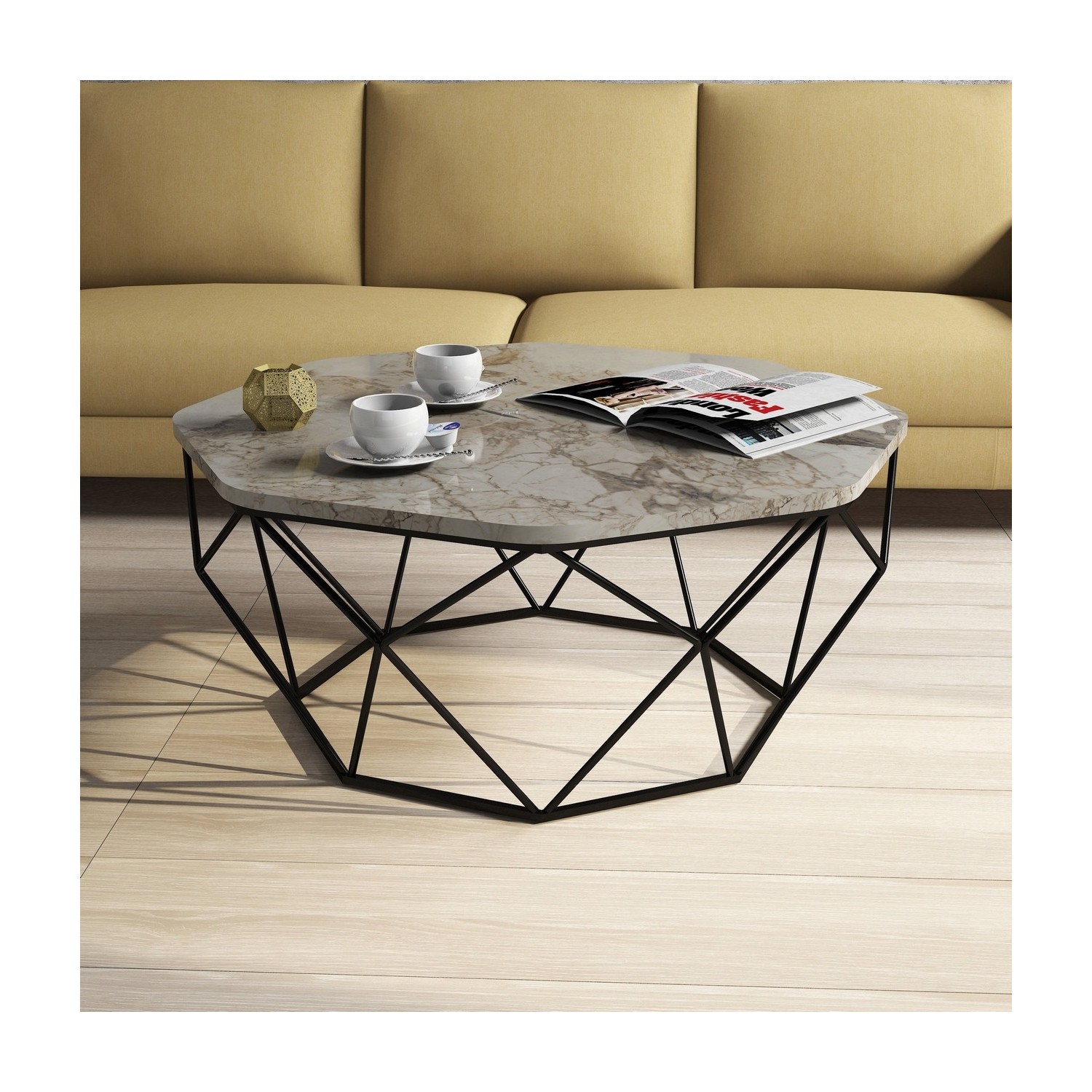 Variant Mobilya Diamond Metal Ayaklı Orta Sehpa Beyaz