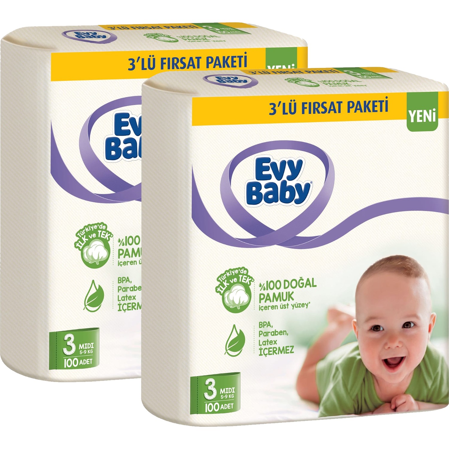 Evy Baby Bebek Bezi 3 Beden Midi 59 kg x 2 Adet Fiyatı