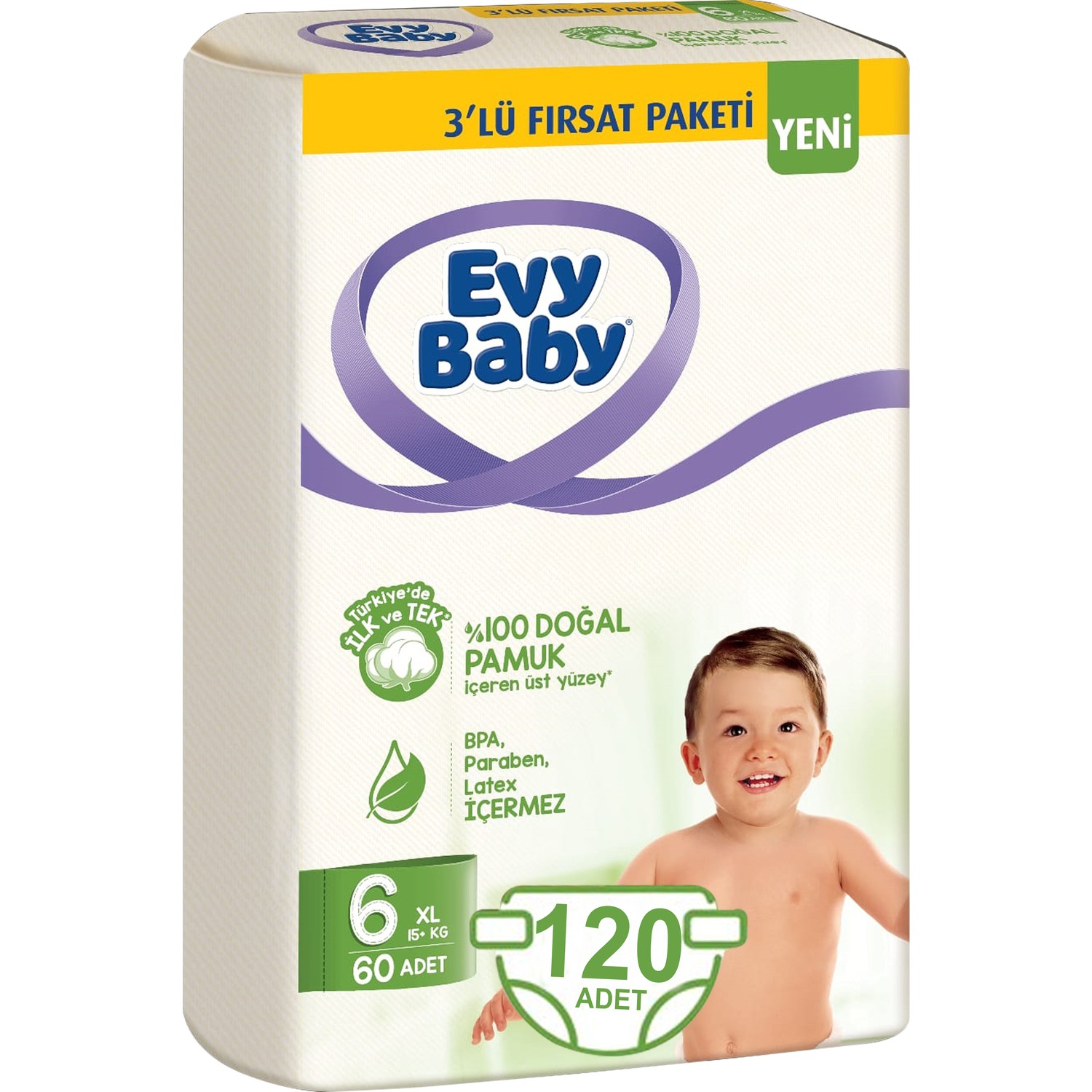 Evy Baby Bebek Bezi 6 Beden Xl 15+Kg Doğal Pamuklu 120