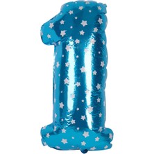 Partijet 1 Rakam Mavi Yıldız Folyo Balon 40 cm