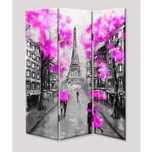 DEKOBUL Eyfel Pembe 3 Kanat Tekerlekli Kanvas Paravan