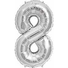 Partijet 8 Rakam Gümüş Folyo Balon 40 cm