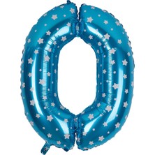Partijet 0 Rakam Mavi Yıldız Folyo Balon 40 cm