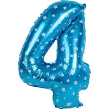 Partijet 4 Rakam Mavi Yıldız Folyo Balon 40 cm