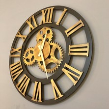 Kayra Tasarım Ahşap Duvar Saati Antik Gold Roma 50Cm