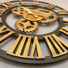 Kayra Tasarım Ahşap Duvar Saati Antik Gold Roma 50Cm