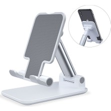 Wlue Metal Kaymaz Pedli Tablet ve Telefon Tutucu Stand 2 Kademeli Katlanabilir Beyaz