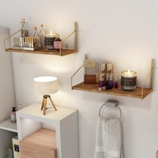 Bino Duvar Rafı Kitaplık Mutfak Banyo Altın Renk 2'li Set
