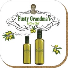 Pictor Gift Hediyelik Metal Mantar Tabanlı Fusty Grandma's Olive Oil Zeytinyağı 4'lü Bardak Altlığı Seti