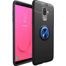 Tekno Grup Samsung Galaxy J8 Kılıf Ultra Korumalı Yüzüklü Manyetik Ravel Silikon Siyah - Mavi