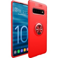 Tekno Grup Samsung Galaxy S10 Plus Kılıf Ultra Korumalı Yüzüklü Manyetik Ravel Silikon Kırmızı