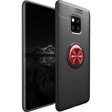 Tekno Grup Huawei Mate 20 Pro Kılıf Ultra Korumalı Yüzüklü Manyetik Ravel Silikon Siyah - Kırmızı