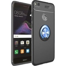 Tekno Grup Huawei P9 Lite 2017 Kılıf Ultra Korumalı Yüzüklü Manyetik Ravel Silikon Siyah - Mavi