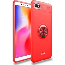 Tekno Grup Xiaomi Redmi 6A Kılıf Ultra Korumalı Yüzüklü Manyetik Ravel Silikon Kırmızı