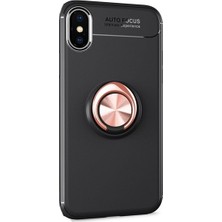 Tekno Grup Apple iPhone XR Kılıf Ultra Korumalı Yüzüklü Manyetik Ravel Silikon Siyah - Rose + Cam Ekran Koruyucu