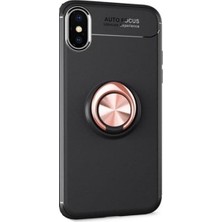 Tekno Grup Apple iPhone XS Max Kılıf Ultra Korumalı Yüzüklü Manyetik Ravel Silikon Siyah - Rose + Cam Ekran Koruyucu