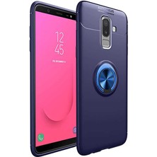 Tekno Grup Samsung Galaxy J8 Kılıf Ultra Korumalı Yüzüklü Manyetik Ravel Silikon Lacivert + Cam Ekran Koruyucu