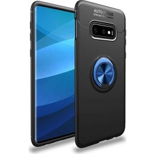 Tekno Grup Samsung Galaxy S10E Kılıf Ultra Korumalı Yüzüklü Manyetik Ravel Silikon Siyah - Mavi + Tam Kaplayan 3D Cam Ekran Koruyucu