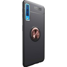 Tekno Grup Samsung Galaxy A70 Kılıf Ultra Korumalı Yüzüklü Manyetik Ravel Silikon Siyah - Rose + Cam Ekran Koruyucu