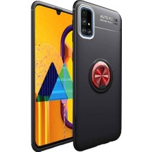 Tekno Grup Samsung Galaxy A71 Kılıf Ultra Korumalı Yüzüklü Manyetik Ravel Silikon Siyah - Kırmızı + Cam Ekran Koruyucu