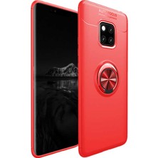 Tekno Grup Huawei Mate 20 Pro Kılıf Ultra Korumalı Yüzüklü Manyetik Ravel Silikon Kırmızı + Tam Kaplayan 3D Cam Ekran Koruyucu