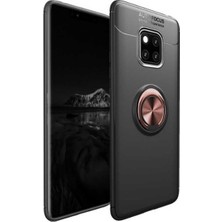 Tekno Grup Huawei Mate 20 Pro Kılıf Ultra Korumalı Yüzüklü Manyetik Ravel Silikon Siyah - Rose + Tam Kaplayan 3D Cam Ekran Koruyucu