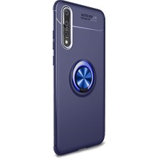 Tekno Grup Huawei P20 Pro Kılıf Ultra Korumalı Yüzüklü Manyetik Ravel Silikon Lacivert + Cam Ekran Koruyucu