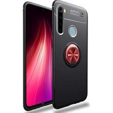 Tekno Grup Xiaomi Redmi Note 8 Kılıf Ultra Korumalı Yüzüklü Manyetik Ravel Silikon Siyah - Kırmızı + Cam Ekran Koruyucu
