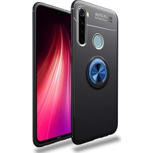 Tekno Grup Xiaomi Redmi Note 8 Kılıf Ultra Korumalı Yüzüklü Manyetik Ravel Silikon Siyah - Mavi + Cam Ekran Koruyucu