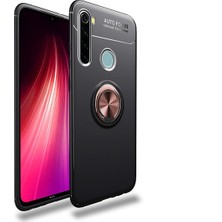 Tekno Grup Xiaomi Redmi Note 8 Kılıf Ultra Korumalı Yüzüklü Manyetik Ravel Silikon Siyah - Rose + Cam Ekran Koruyucu