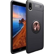 Tekno Grup Xiaomi Redmi 7A Kılıf Ultra Korumalı Yüzüklü Manyetik Ravel Silikon Siyah - Rose + Cam Ekran Koruyucu