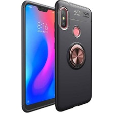 Tekno Grup Xiaomi Redmi Note 6 Pro Kılıf Ultra Korumalı Yüzüklü Manyetik Ravel Silikon Siyah - Rose + Cam Ekran Koruyucu